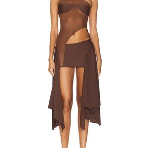 REVOLVE Chocolate Brown Mesh Dress